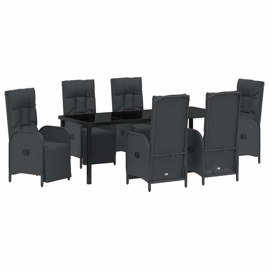 Σέτ φαγητού για κήπο με μαξιλάρι 7 pcs Μαύρο συνθετικό ρατάν - Pakobazaar
