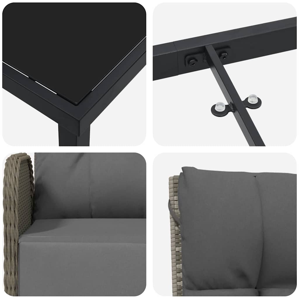 Σέτ φαγητού για κήπο με μαξιλάρι 7 pcs Γκρι συνθετικό ρατάν - Pakobazaar