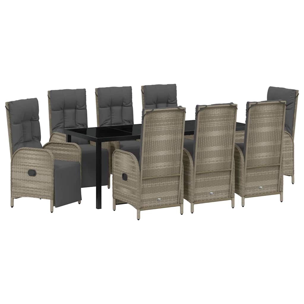 Σέτ φαγητού για κήπο με μαξιλάρι 9 pcs Γκρι συνθετικό ρατάν - Pakobazaar