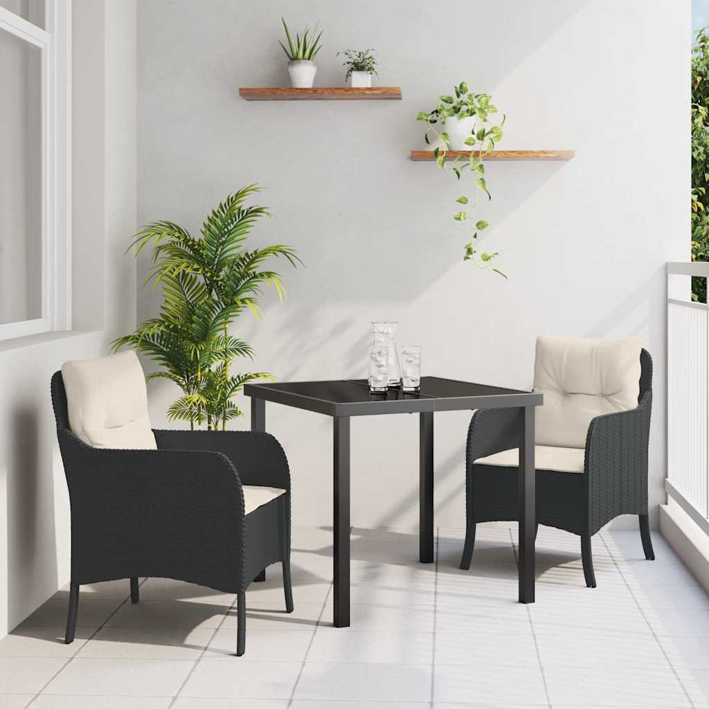 Σέτ φαγητού για κήπο με μαξιλάρι 3 pcs Μαύρο συνθετικό ρατάν - Pakobazaar