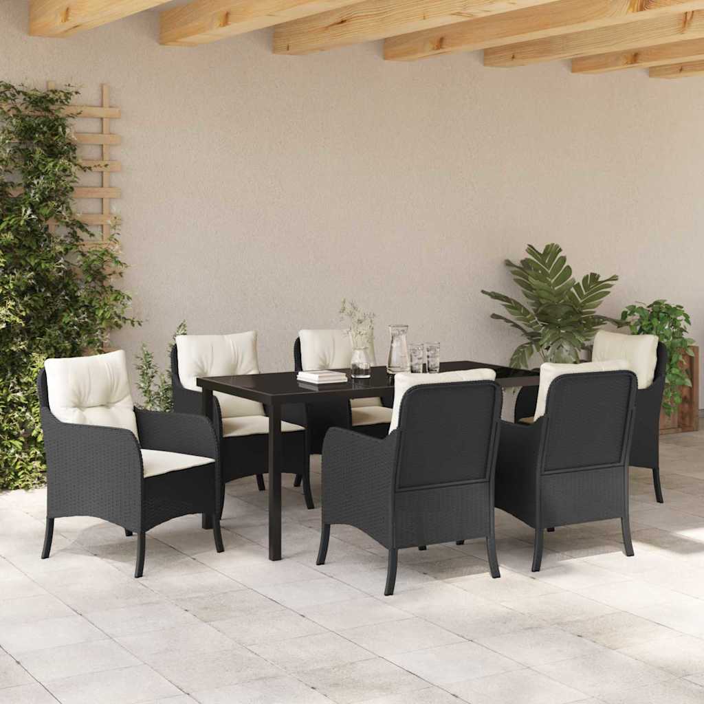 Σέτ φαγητού για κήπο με μαξιλάρι 7 pcs Μαύρο συνθετικό ρατάν - Pakobazaar