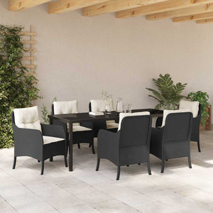 Σέτ φαγητού για κήπο με μαξιλάρι 7 pcs Μαύρο συνθετικό ρατάν - Pakobazaar