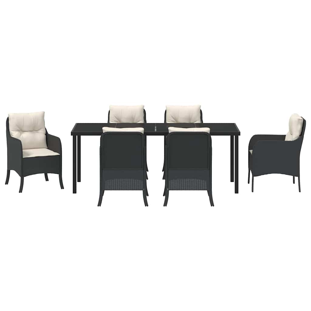 Σέτ φαγητού για κήπο με μαξιλάρι 7 pcs Μαύρο συνθετικό ρατάν - Pakobazaar