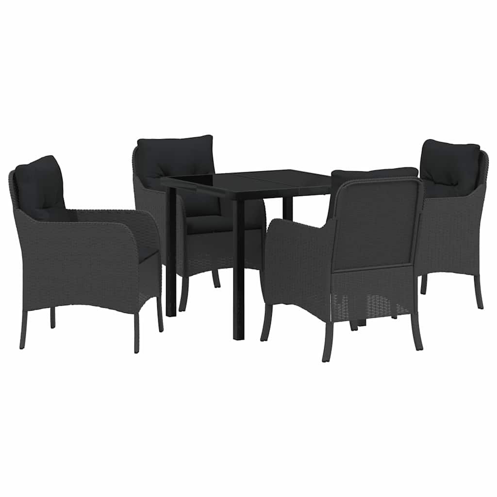 Σέτ φαγητού για κήπο με μαξιλάρι 5 pcs Μαύρο συνθετικό ρατάν - Pakobazaar