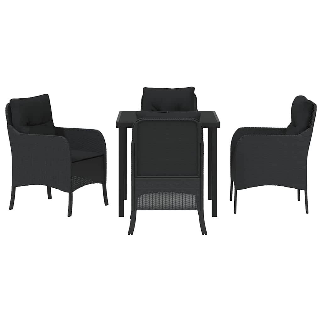 Σέτ φαγητού για κήπο με μαξιλάρι 5 pcs Μαύρο συνθετικό ρατάν - Pakobazaar
