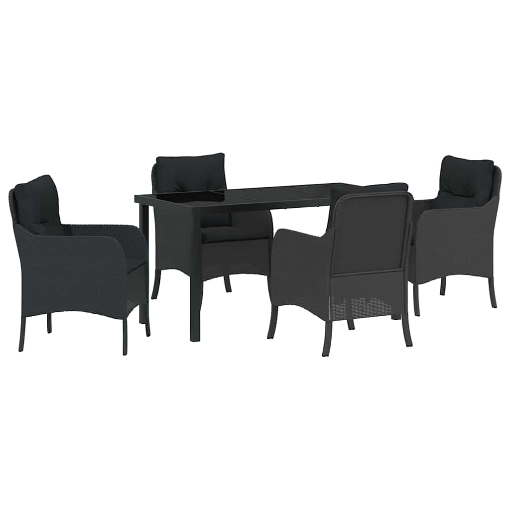 Σέτ φαγητού για κήπο με μαξιλάρι 5 pcs Μαύρο συνθετικό ρατάν - Pakobazaar