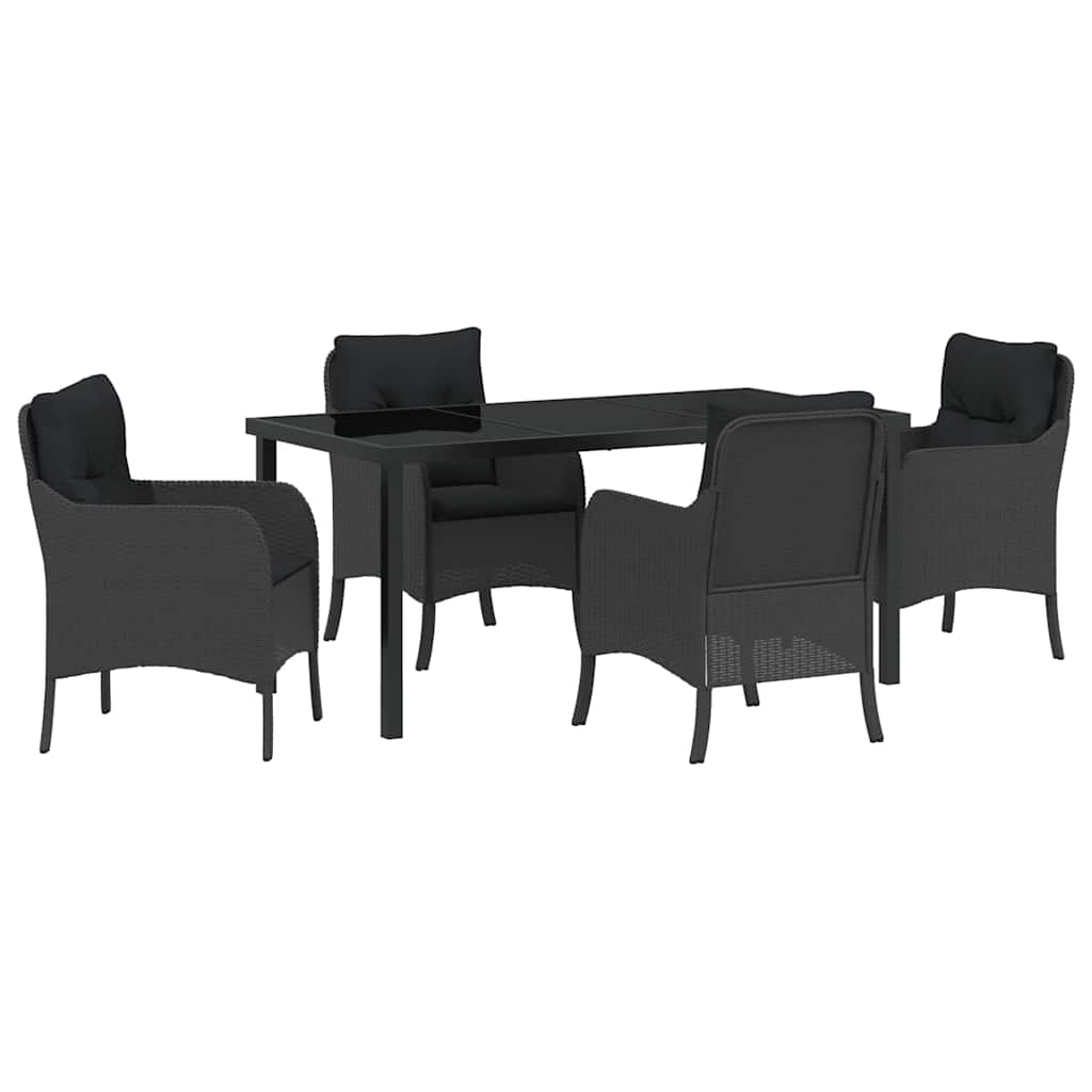 Σέτ φαγητού για κήπο με μαξιλάρι 5 pcs Μαύρο συνθετικό ρατάν - Pakobazaar