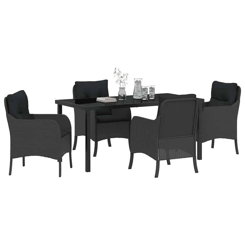 Σέτ φαγητού για κήπο με μαξιλάρι 5 pcs Μαύρο συνθετικό ρατάν - Pakobazaar