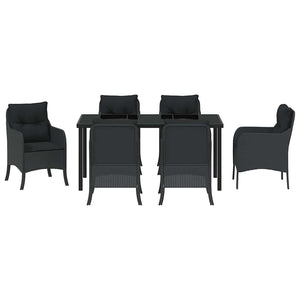 Σέτ φαγητού για κήπο με μαξιλάρι 7 pcs Μαύρο συνθετικό ρατάν - Pakobazaar