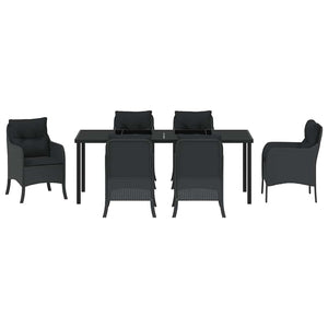 Σέτ φαγητού για κήπο με μαξιλάρι 7 pcs Μαύρο συνθετικό ρατάν - Pakobazaar