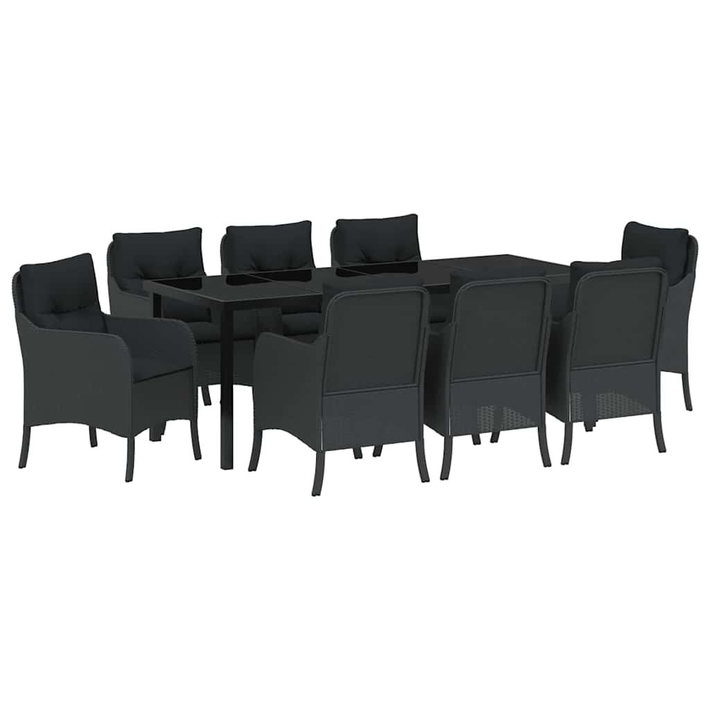 Σέτ φαγητού για κήπο με μαξιλάρι 9 pcs Μαύρο συνθετικό ρατάν - Pakobazaar