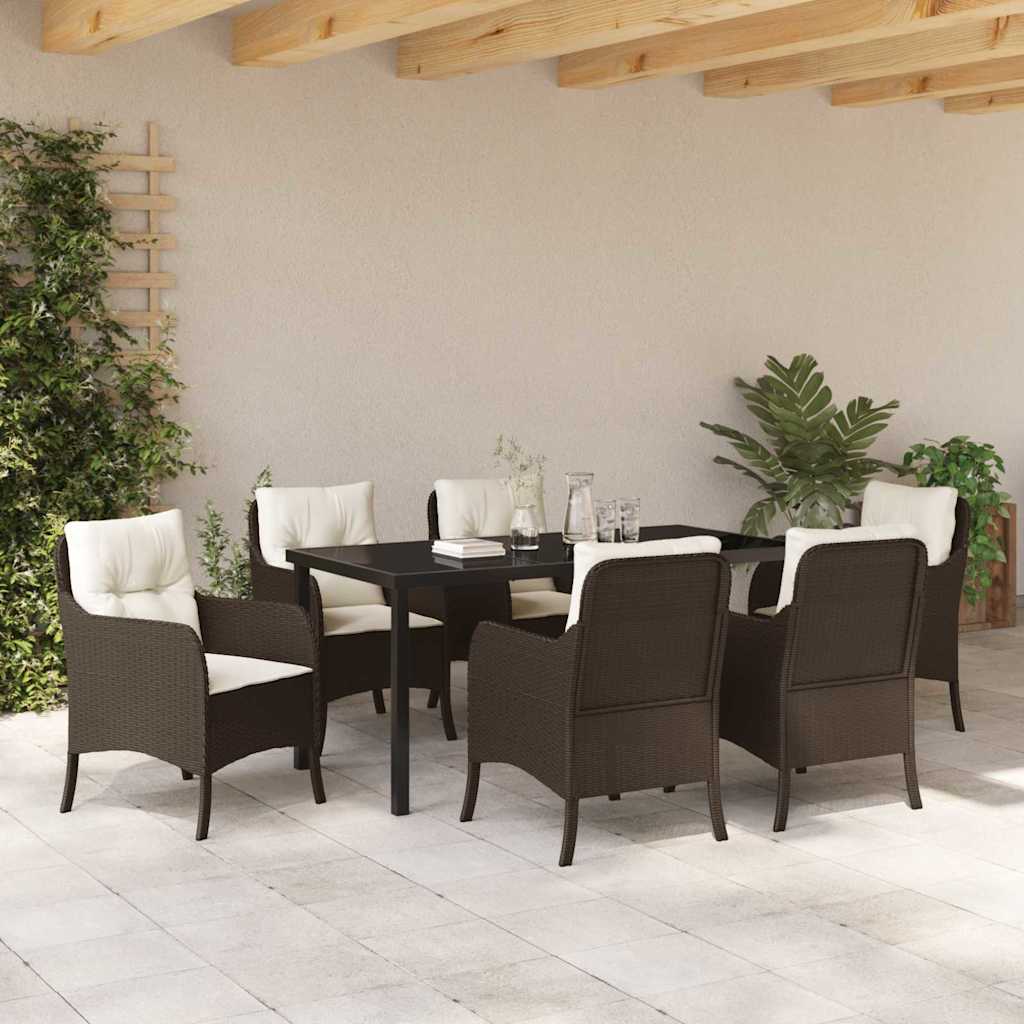 Σέτ φαγητού για κήπο με μαξιλάρι 7 pcs Καφέ συνθετικό ρατάν - Pakobazaar
