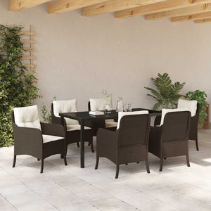 Σέτ φαγητού για κήπο με μαξιλάρι 7 pcs Καφέ συνθετικό ρατάν - Pakobazaar