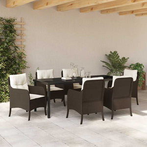 Σέτ φαγητού για κήπο με μαξιλάρι 7 pcs Καφέ συνθετικό ρατάν - Pakobazaar