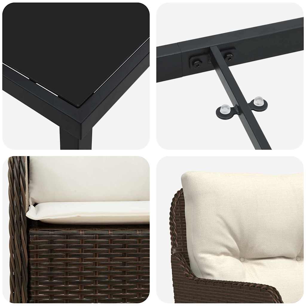 Σέτ φαγητού για κήπο με μαξιλάρι 9 pcs Καφέ συνθετικό ρατάν - Pakobazaar