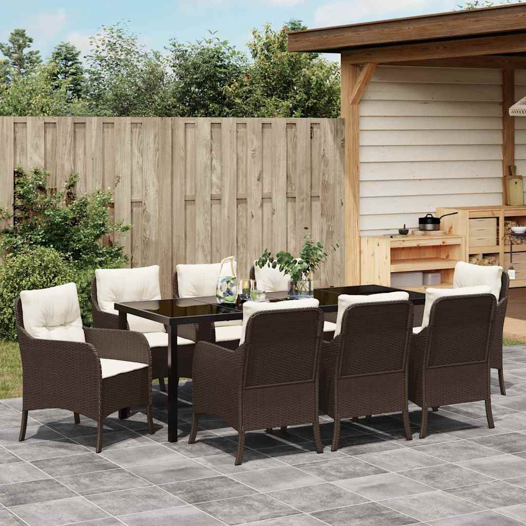 Σέτ φαγητού για κήπο με μαξιλάρι 9 pcs Καφέ συνθετικό ρατάν - Pakobazaar