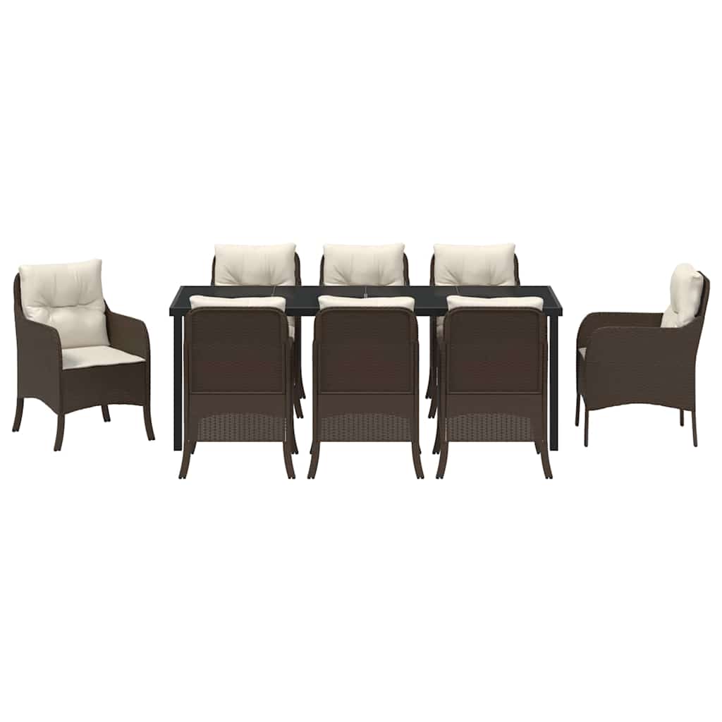 Σέτ φαγητού για κήπο με μαξιλάρι 9 pcs Καφέ συνθετικό ρατάν - Pakobazaar