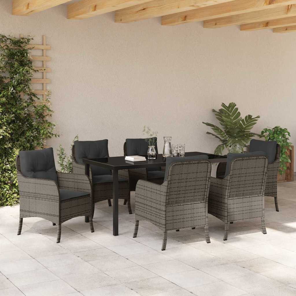 Σέτ φαγητού για κήπο με μαξιλάρι 7 pcs Γκρι συνθετικό ρατάν - Pakobazaar