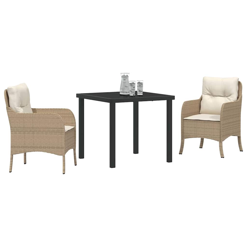 Σέτ φαγητού για κήπο με μαξιλάρι 3 pcs Μπεζ συνθετικό ρατάν - Pakobazaar