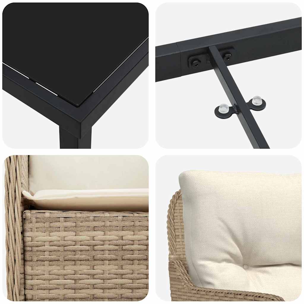 Σέτ φαγητού για κήπο με μαξιλάρι 7 pcs Μπεζ συνθετικό ρατάν - Pakobazaar