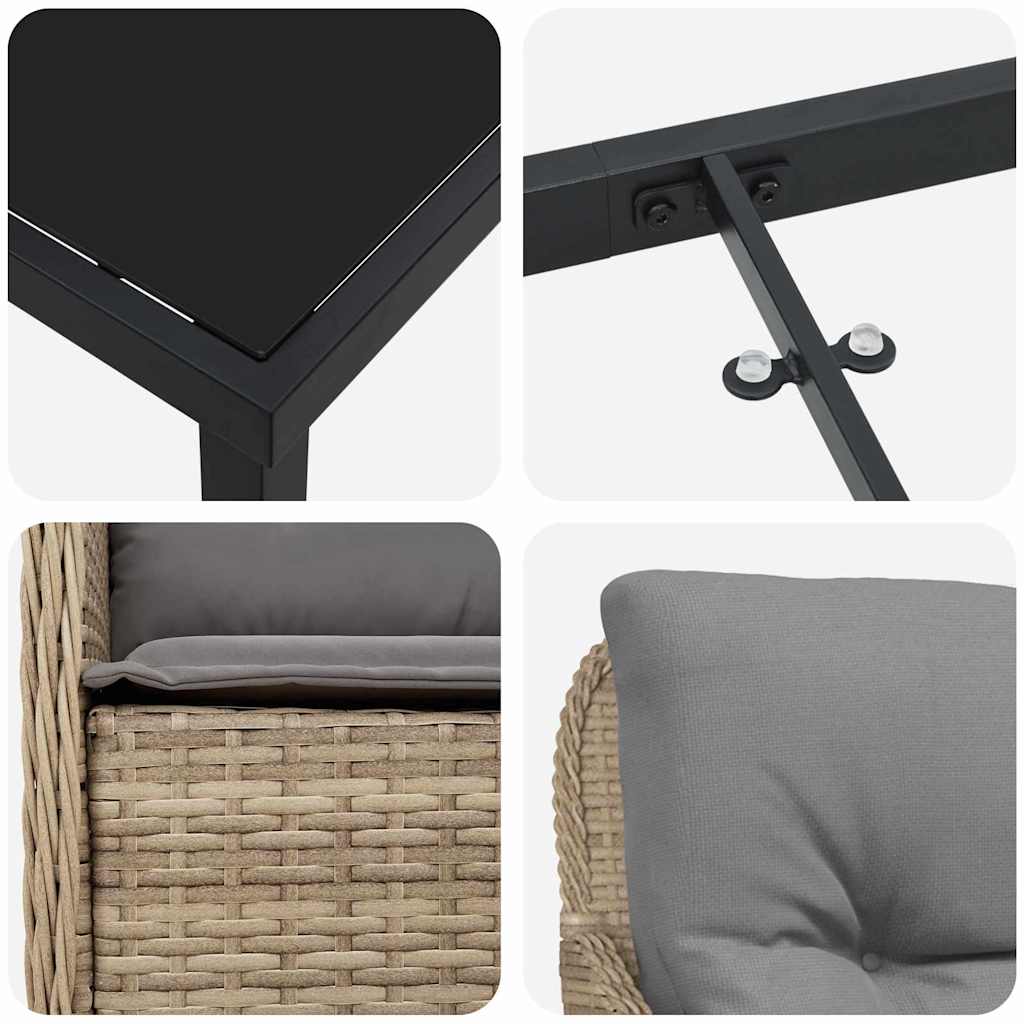 Σέτ φαγητού για κήπο με μαξιλάρι 5 pcs Μπεζ συνθετικό ρατάν - Pakobazaar