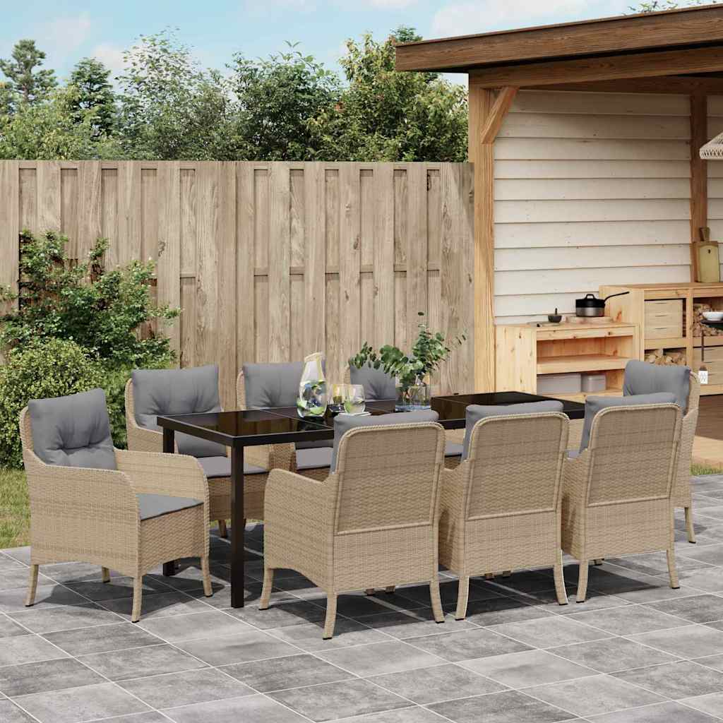 Σέτ φαγητού για κήπο με μαξιλάρι 9 pcs Μπεζ συνθετικό ρατάν - Pakobazaar