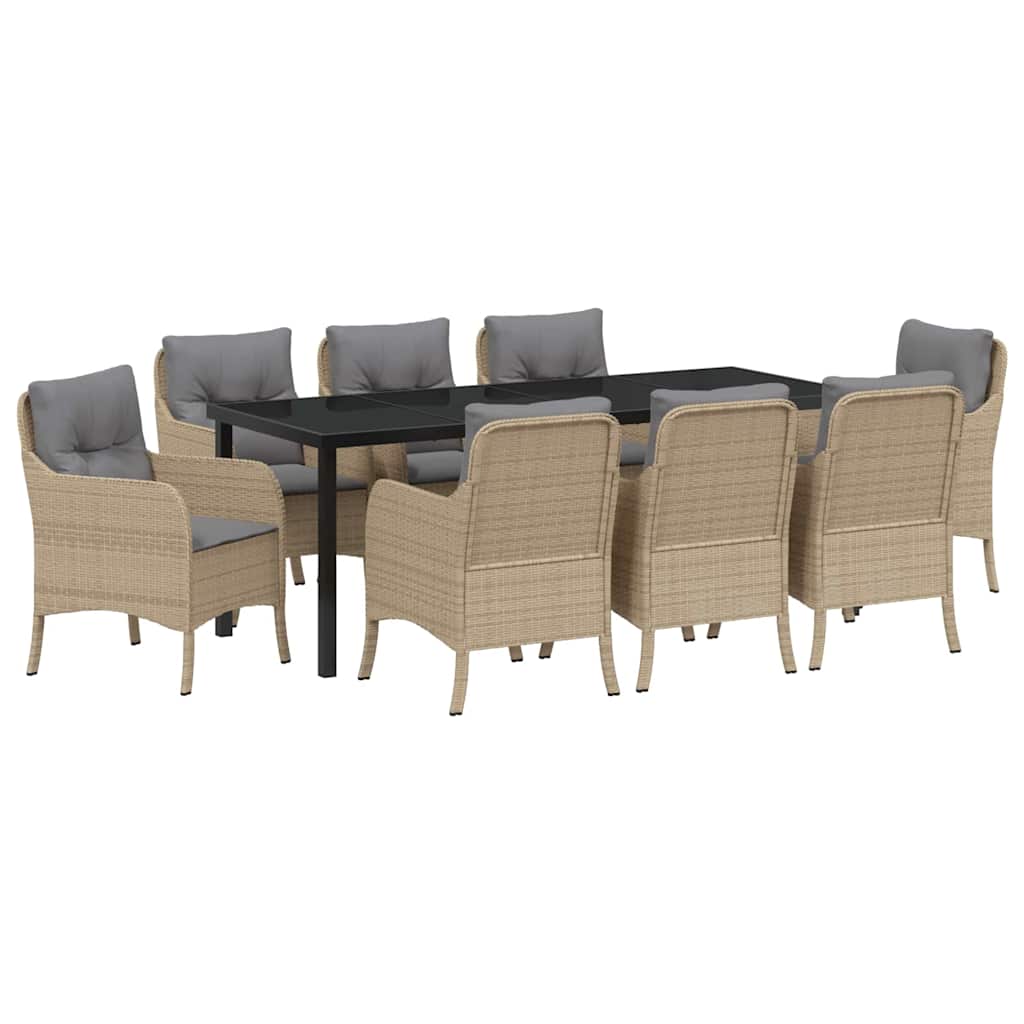 Σέτ φαγητού για κήπο με μαξιλάρι 9 pcs Μπεζ συνθετικό ρατάν - Pakobazaar