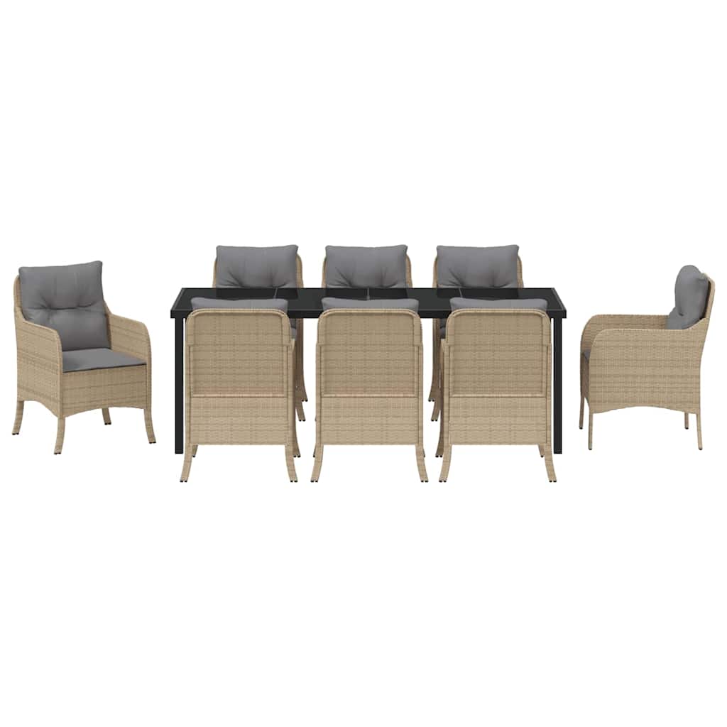 Σέτ φαγητού για κήπο με μαξιλάρι 9 pcs Μπεζ συνθετικό ρατάν - Pakobazaar