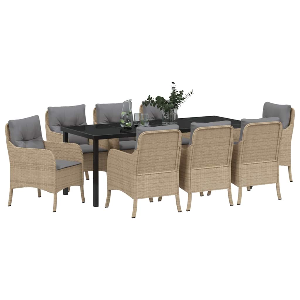 Σέτ φαγητού για κήπο με μαξιλάρι 9 pcs Μπεζ συνθετικό ρατάν - Pakobazaar