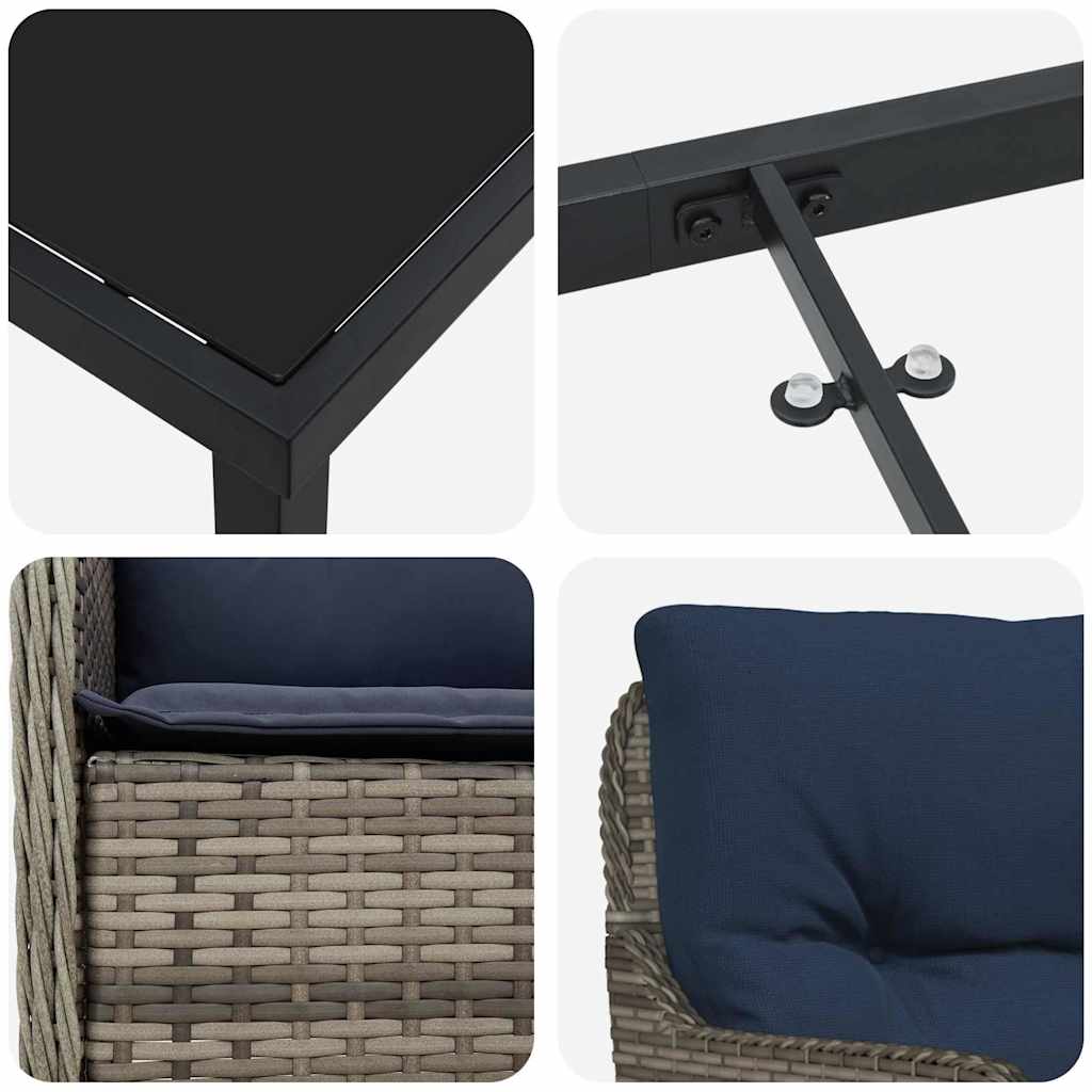 Σέτ φαγητού για κήπο με μαξιλάρι 5 pcs Γκρι συνθετικό ρατάν - Pakobazaar