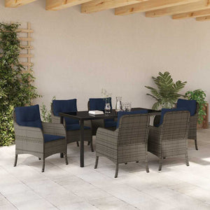 Σέτ φαγητού για κήπο με μαξιλάρι 7 pcs Γκρι συνθετικό ρατάν - Pakobazaar