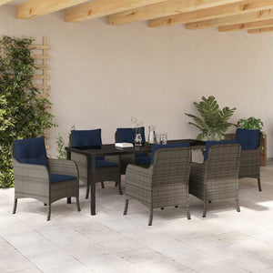 Σέτ φαγητού για κήπο με μαξιλάρι 7 pcs Γκρι συνθετικό ρατάν - Pakobazaar