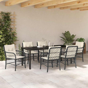 Σέτ φαγητού για κήπο με μαξιλάρι 7 pcs Μαύρο συνθετικό ρατάν - Pakobazaar