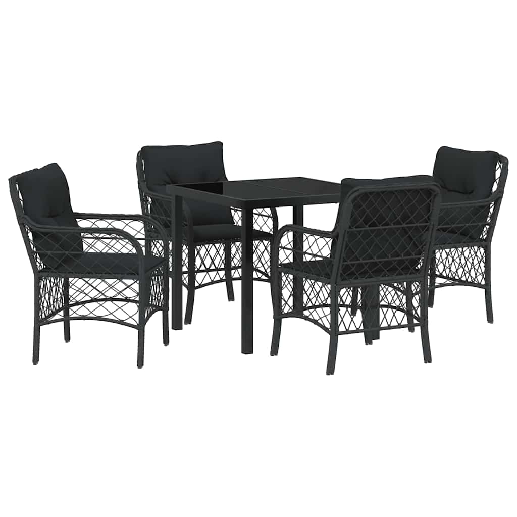Σέτ φαγητού για κήπο με μαξιλάρι 5 pcs Μαύρο συνθετικό ρατάν - Pakobazaar