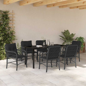 Σέτ φαγητού για κήπο με μαξιλάρι 7 pcs Μαύρο συνθετικό ρατάν - Pakobazaar
