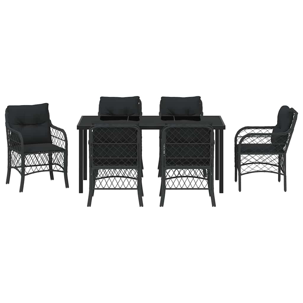 Σέτ φαγητού για κήπο με μαξιλάρι 7 pcs Μαύρο συνθετικό ρατάν - Pakobazaar