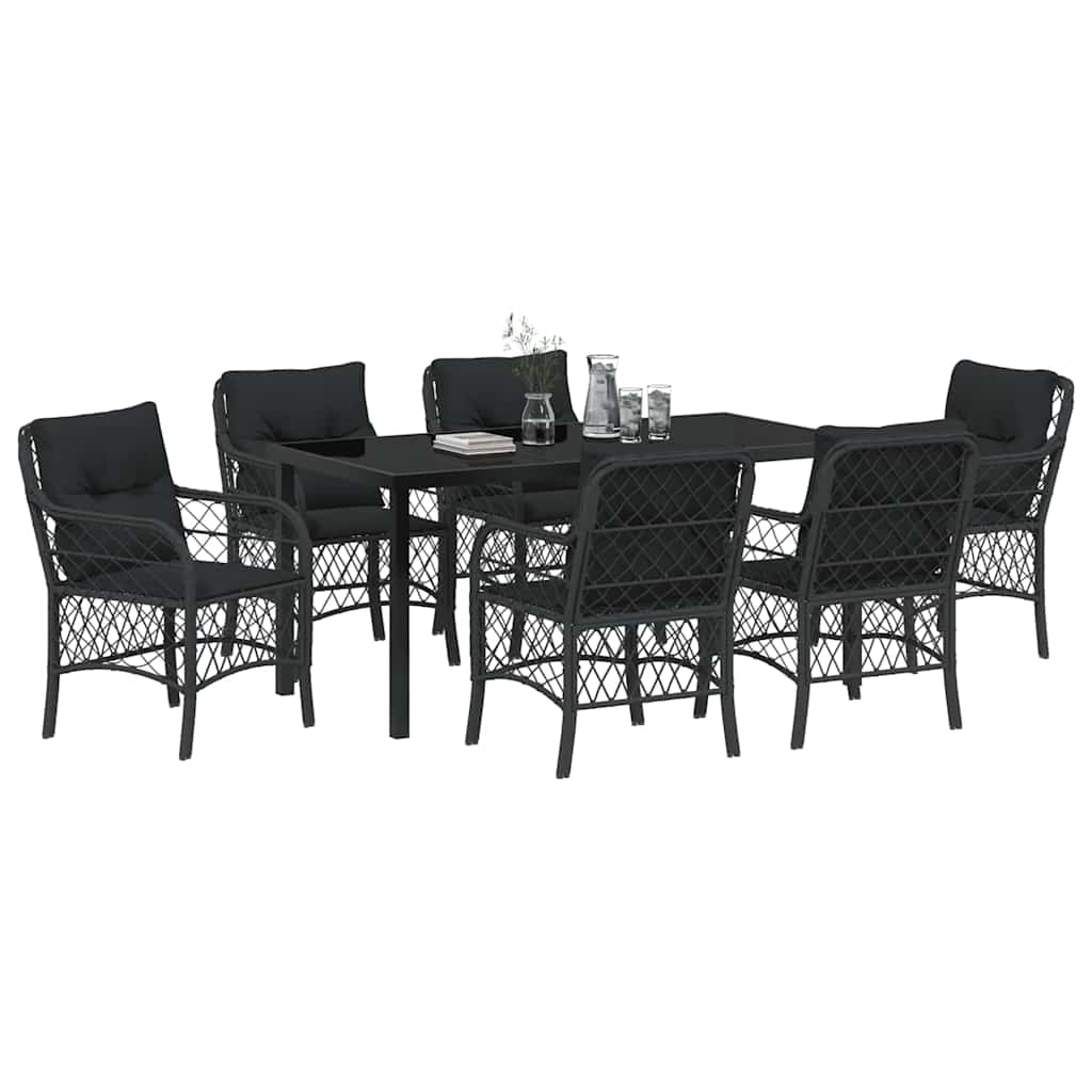 Σέτ φαγητού για κήπο με μαξιλάρι 7 pcs Μαύρο συνθετικό ρατάν - Pakobazaar