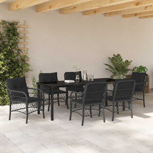 Σέτ φαγητού για κήπο με μαξιλάρι 7 pcs Μαύρο συνθετικό ρατάν - Pakobazaar