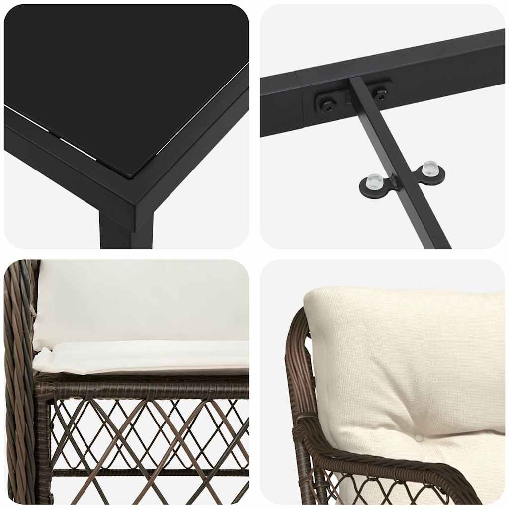 Σέτ φαγητού για κήπο με μαξιλάρι 3 pcs Καφέ συνθετικό ρατάν - Pakobazaar