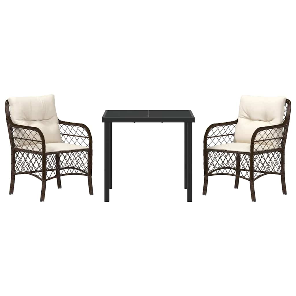 Σέτ φαγητού για κήπο με μαξιλάρι 3 pcs Καφέ συνθετικό ρατάν - Pakobazaar