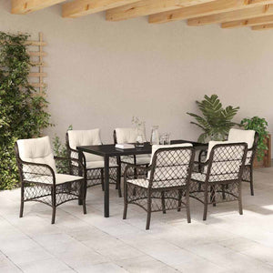 Σέτ φαγητού για κήπο με μαξιλάρι 7 pcs Καφέ συνθετικό ρατάν - Pakobazaar
