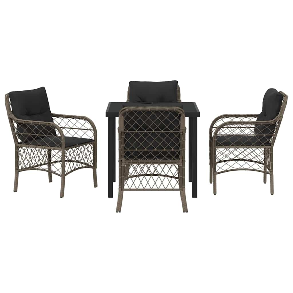 Σέτ φαγητού για κήπο με μαξιλάρι 5 pcs Γκρι συνθετικό ρατάν - Pakobazaar