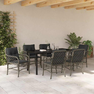 Σέτ φαγητού για κήπο με μαξιλάρι 7 pcs Γκρι συνθετικό ρατάν - Pakobazaar