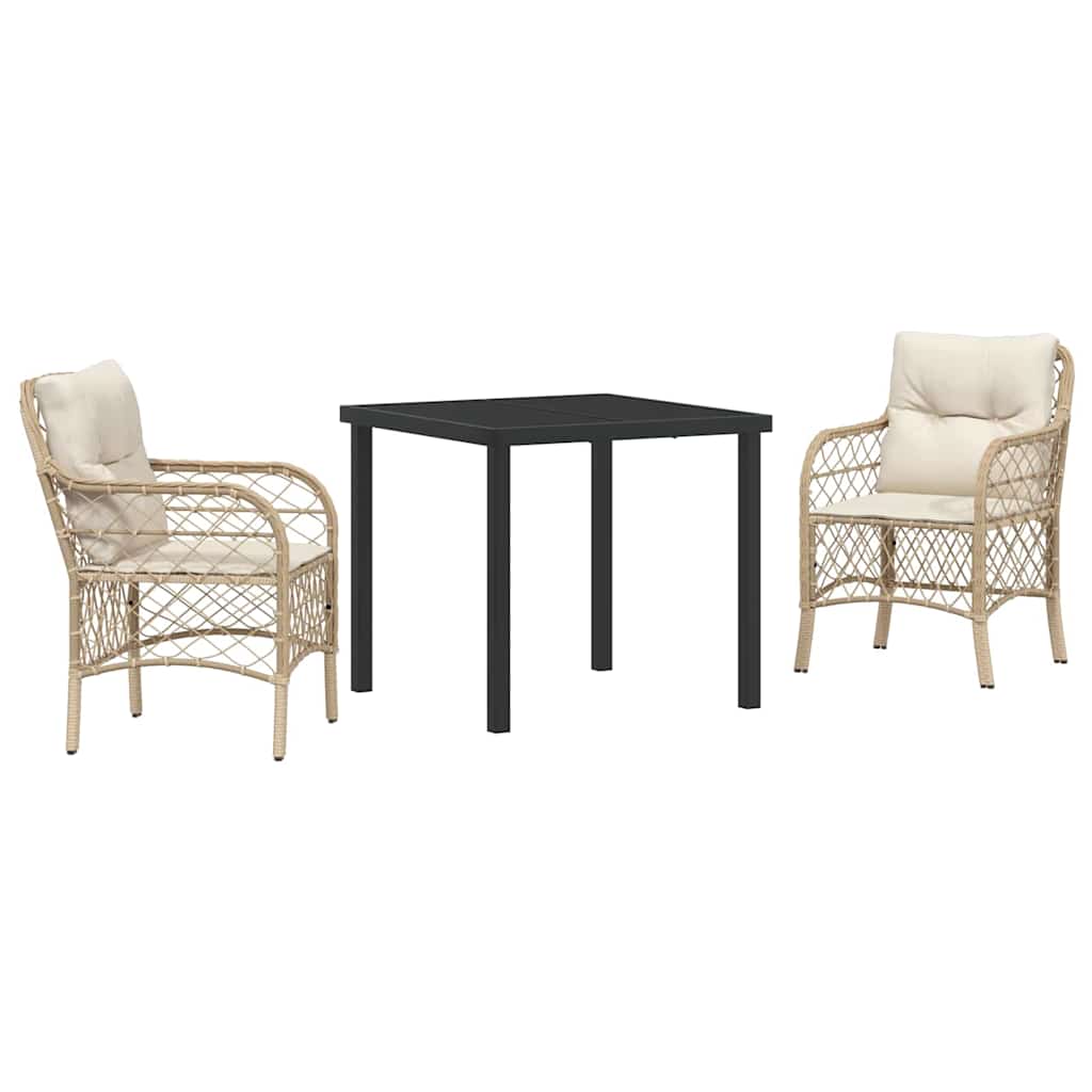 Σέτ φαγητού για κήπο με μαξιλάρι 3 pcs Μπεζ συνθετικό ρατάν - Pakobazaar