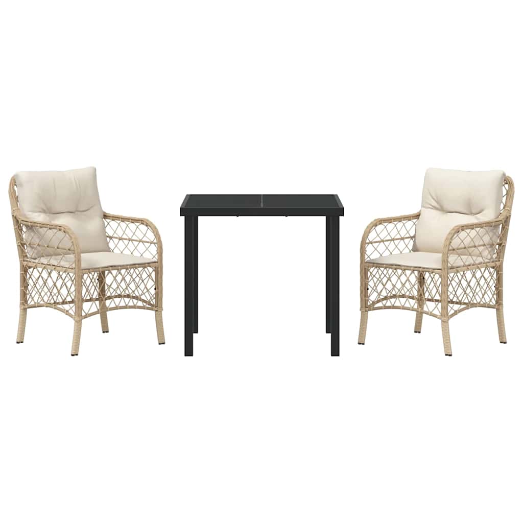 Σέτ φαγητού για κήπο με μαξιλάρι 3 pcs Μπεζ συνθετικό ρατάν - Pakobazaar