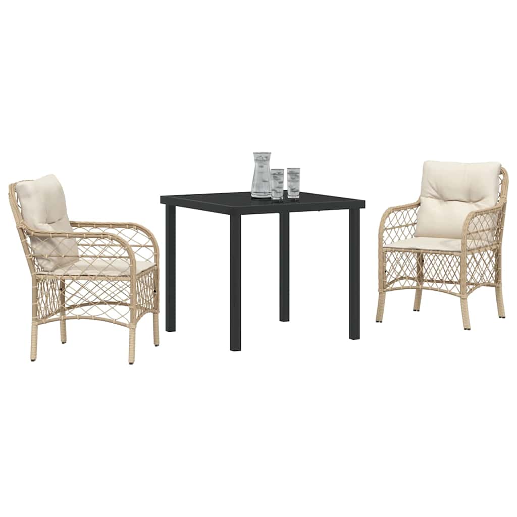 Σέτ φαγητού για κήπο με μαξιλάρι 3 pcs Μπεζ συνθετικό ρατάν - Pakobazaar