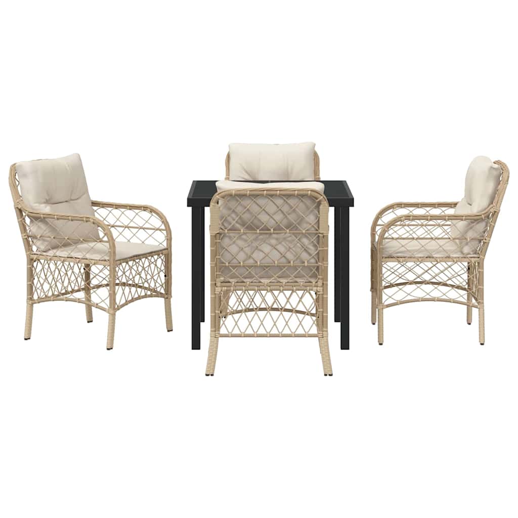 Σέτ φαγητού για κήπο με μαξιλάρι 5 pcs Μπεζ συνθετικό ρατάν - Pakobazaar