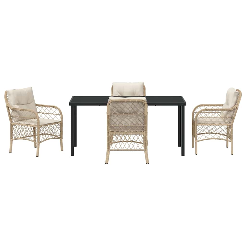 Σέτ φαγητού για κήπο με μαξιλάρι 5 pcs Μπεζ συνθετικό ρατάν - Pakobazaar