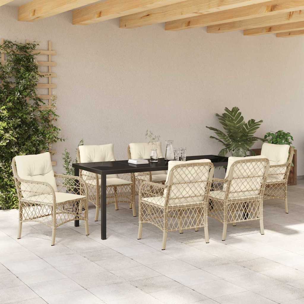 Σέτ φαγητού για κήπο με μαξιλάρι 7 pcs Μπεζ συνθετικό ρατάν - Pakobazaar