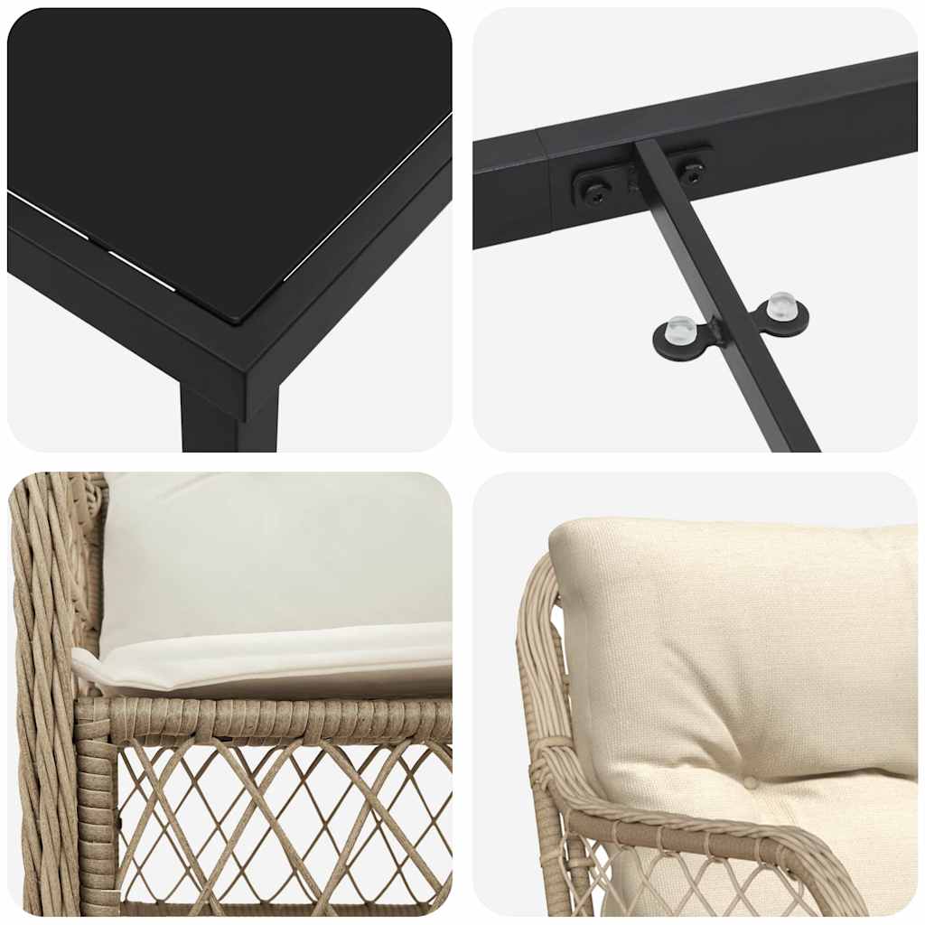 Σέτ φαγητού για κήπο με μαξιλάρι 9 pcs Μπεζ συνθετικό ρατάν - Pakobazaar